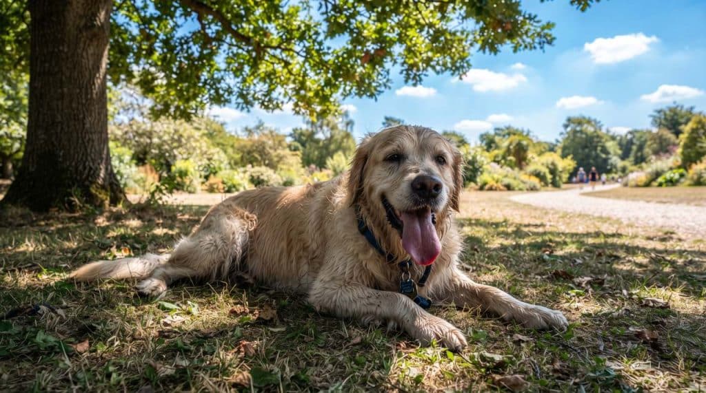 Chien sous la canicule dans le parc