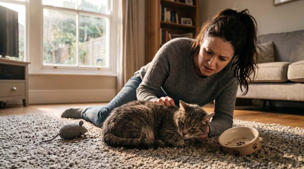 Chat en détresse sur tapis
