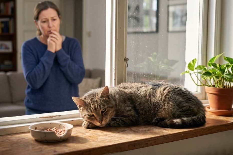 Chat faible sur rebord de fenêtre