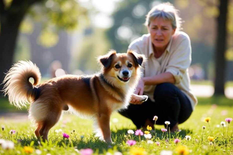 Chien qui boîte au parc